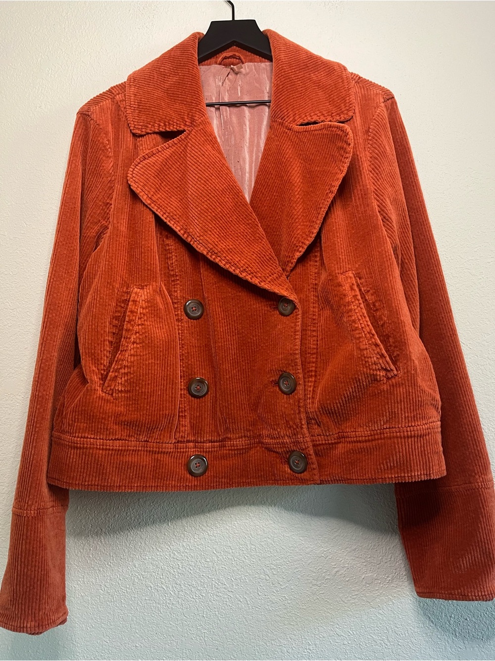 J. Crew Rust Orange Corduroy Double-Breasted Pea Coat